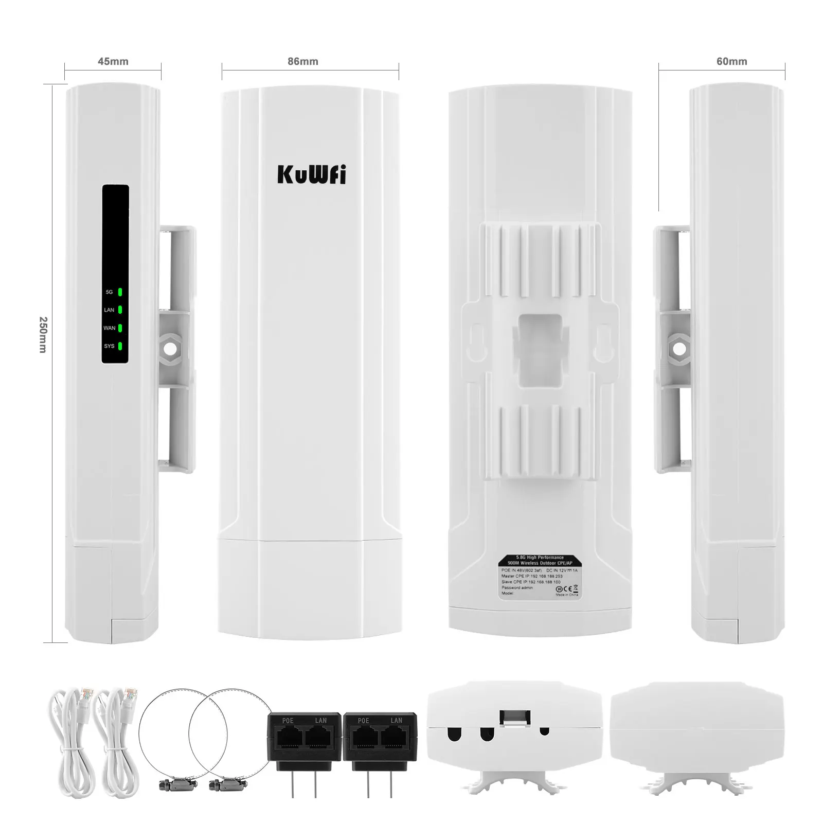 KuWfi 5.8G Outdoor Wifi Repeater 900Mbps Wireless Router Long Range Access Point to Point 5KM Gigabit Wireless Bridge For Camera