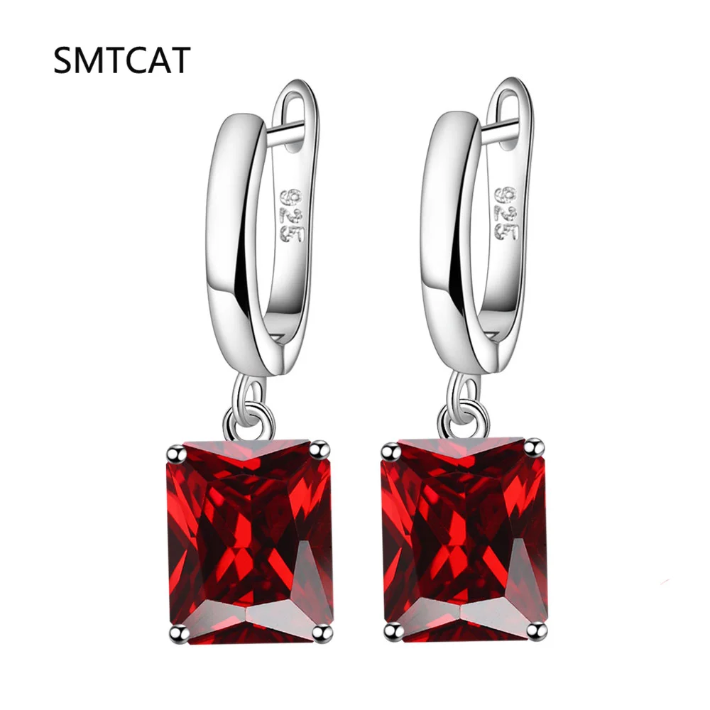 

Изумрудная огранка, натуральный гранат, красный рубин, висячие серьги из стерлингового серебра 925 пробы для женщин, ювелирные изделия с драгоценными камнями, букле d'oreille