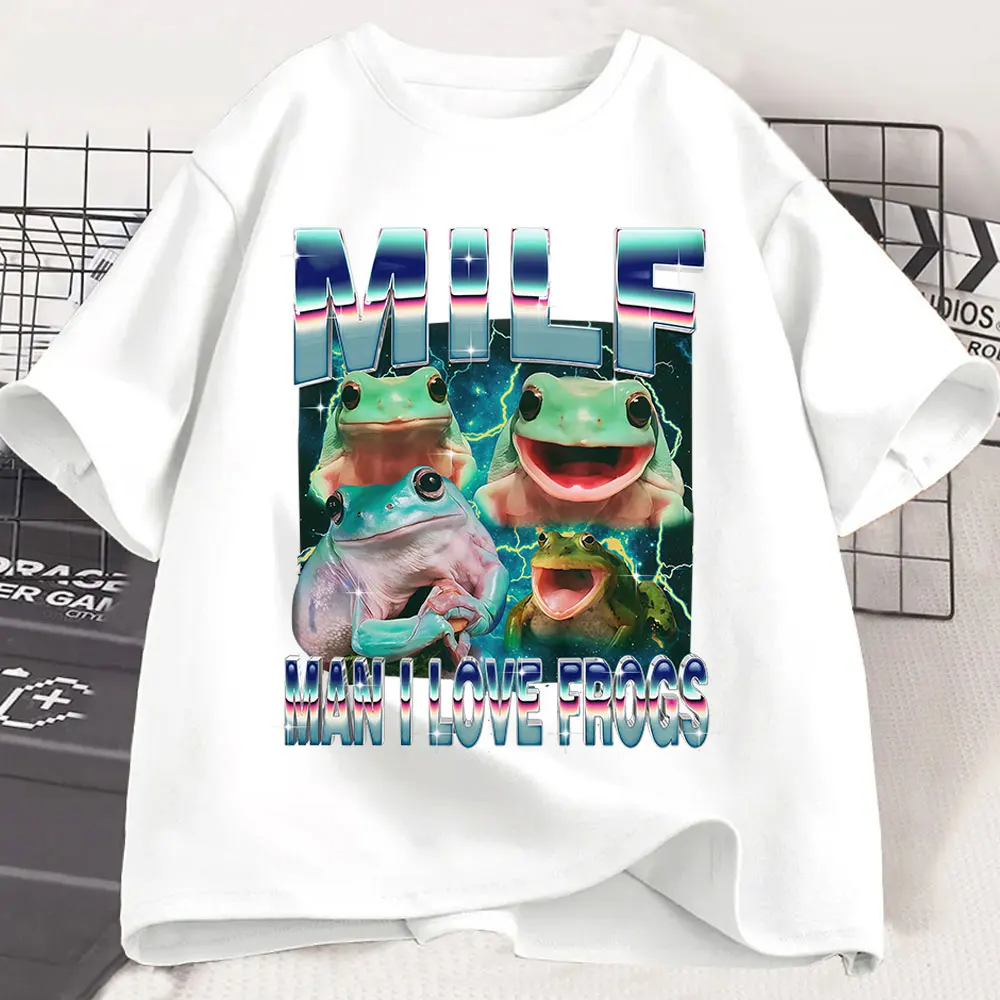 MILF رجل أحب الضفادع مضحك الضفدع ميمي الجرافيك تي شيرت موضة خمر تي شيرت المرأة تي شيرتات قصيرة الاكمام الجرافيك تي شيرت Y2K