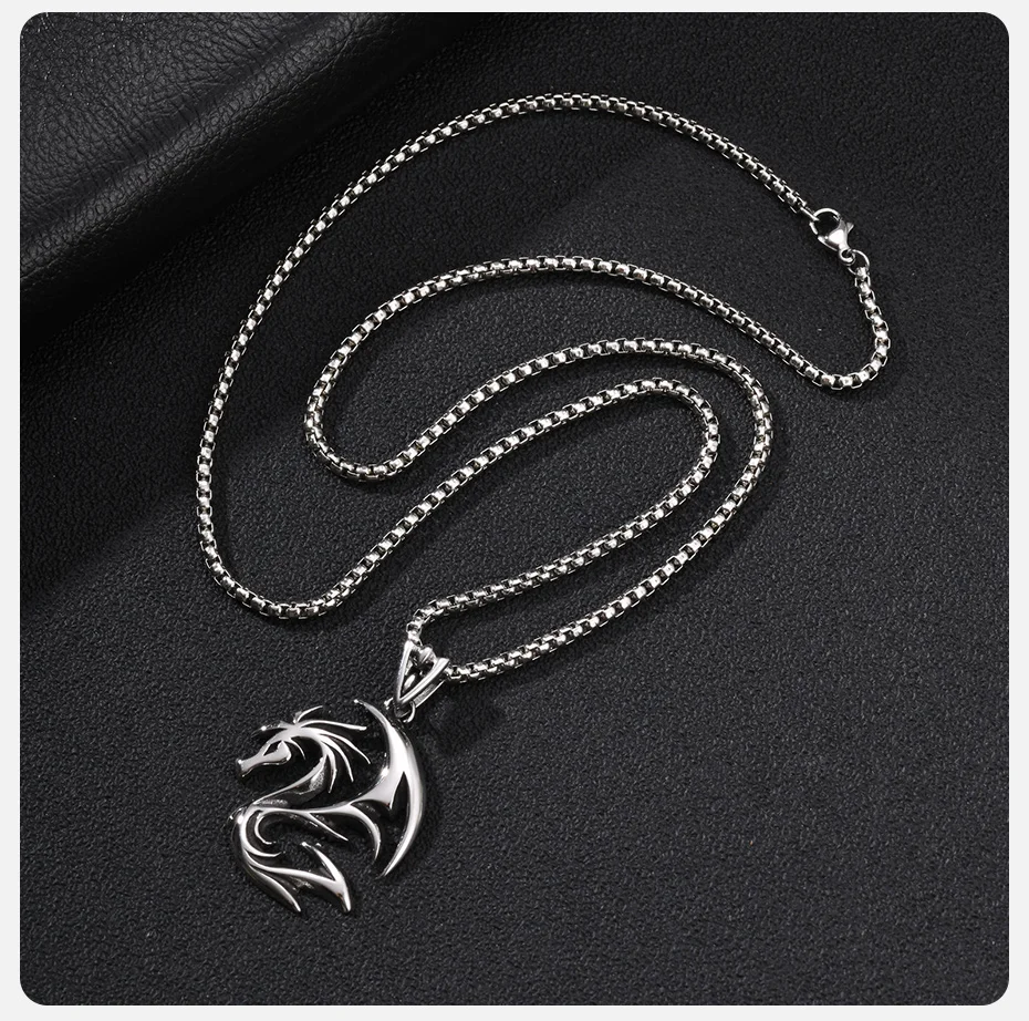 Vnox Herren-Halskette mit Drachenanhänger aus Edelstahl, Gothic-Drachenanhänger mit Kastenkette, Punk-Hip-Hop-Statement-Schmuckgeschenk – Detail 6