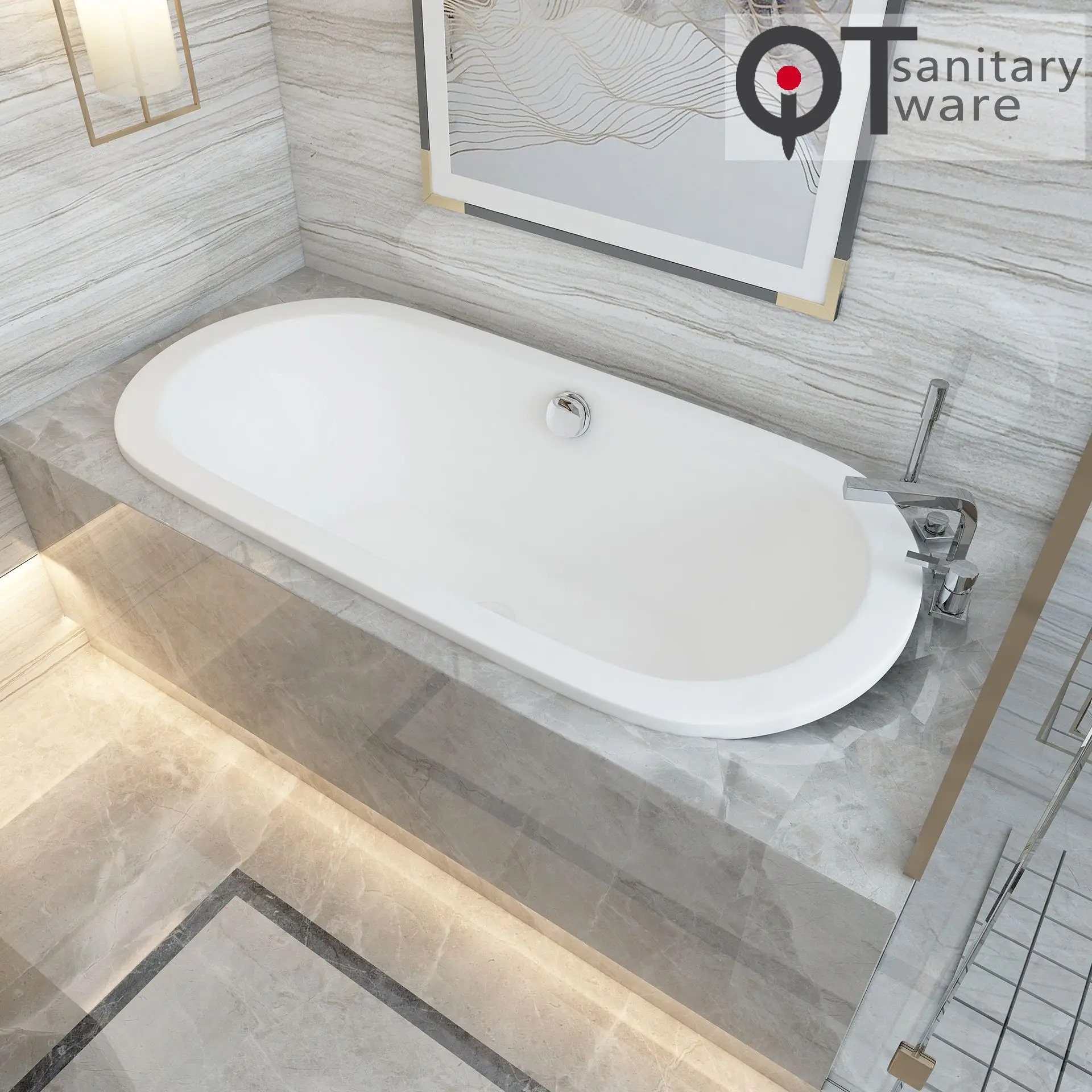 Elliptical embedded bathtub, suitable for hotel engineering Internet celebrity bed and breakfast, acrylic material QT-6008Q