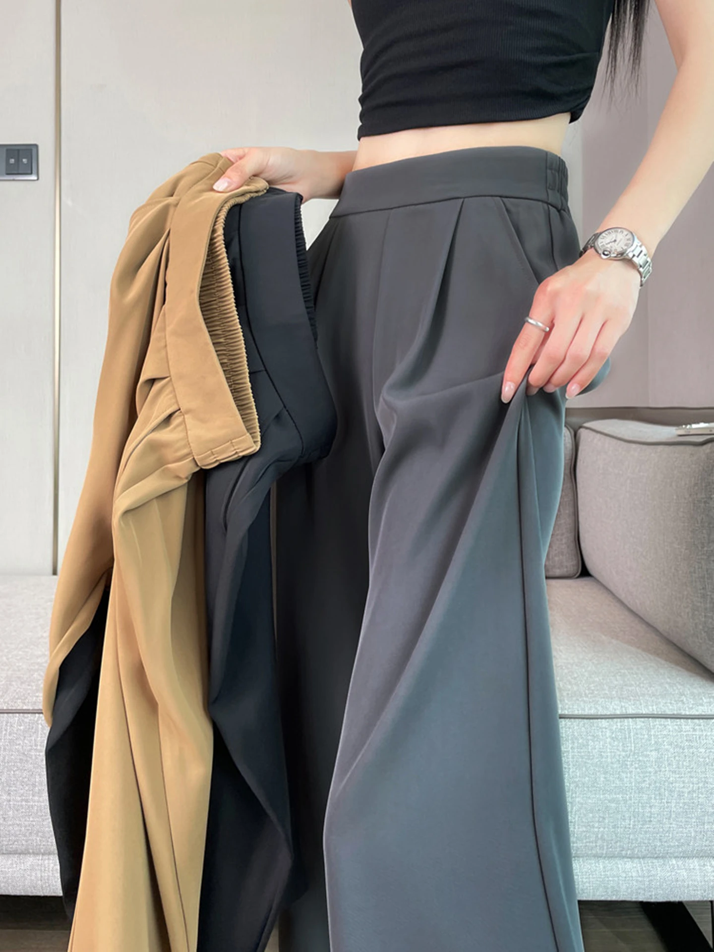 High Waist Wide Leg Pants Women's Loose Casual Straight Leg Pants Super plus Size Korean Style Spring Autumn Hide Belly