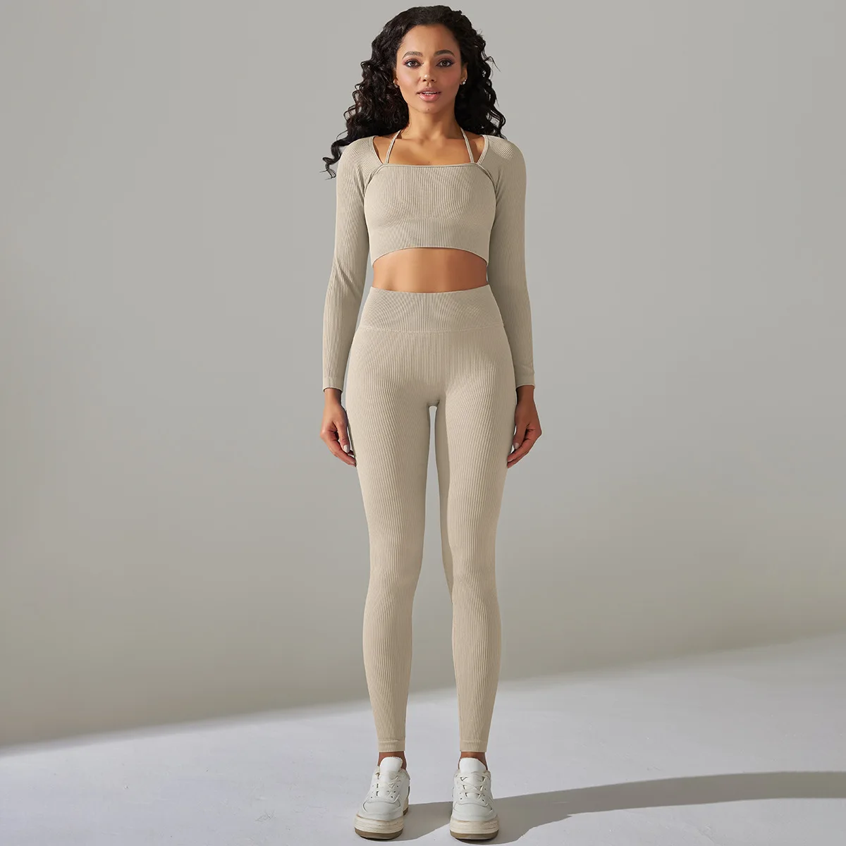 Women Yoga Suit Seamless 2pcs Yoga Pants And T-shirt Gym Clothing Long Sleeve Crop Top Fitness Wear Sportswear