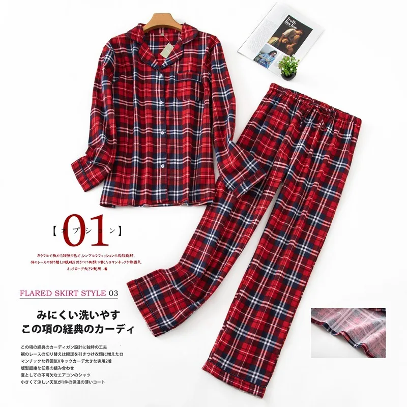 Women's Pajamas Flannel Cotton Home Assembly Pijama Mujer Comfortable Checkered Cartoon Print Autumn and Winter Women's Pajamas