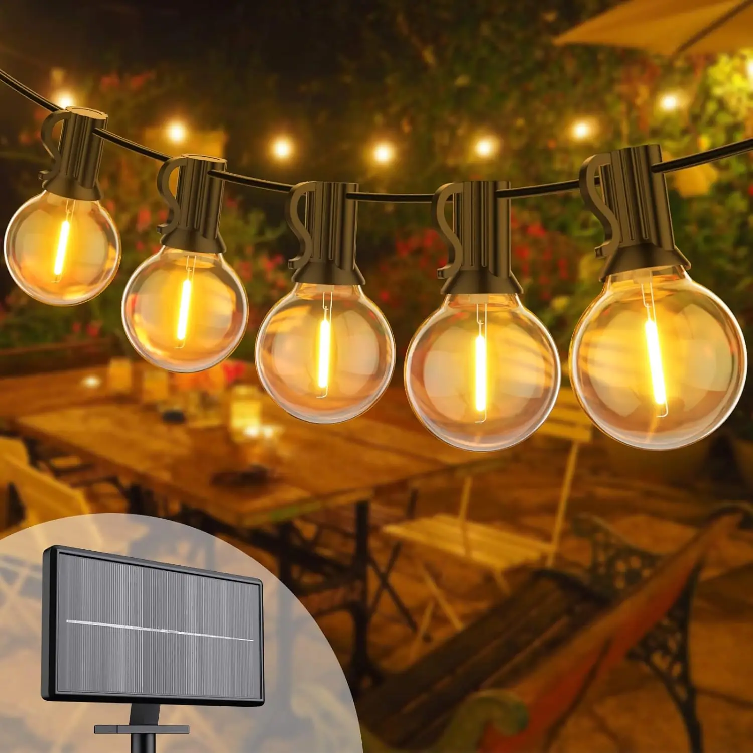 17.7m 52 Bulbs Solar String Lights Outdoor Waterproof with USB Port & Remote Control Solar Patio Lights