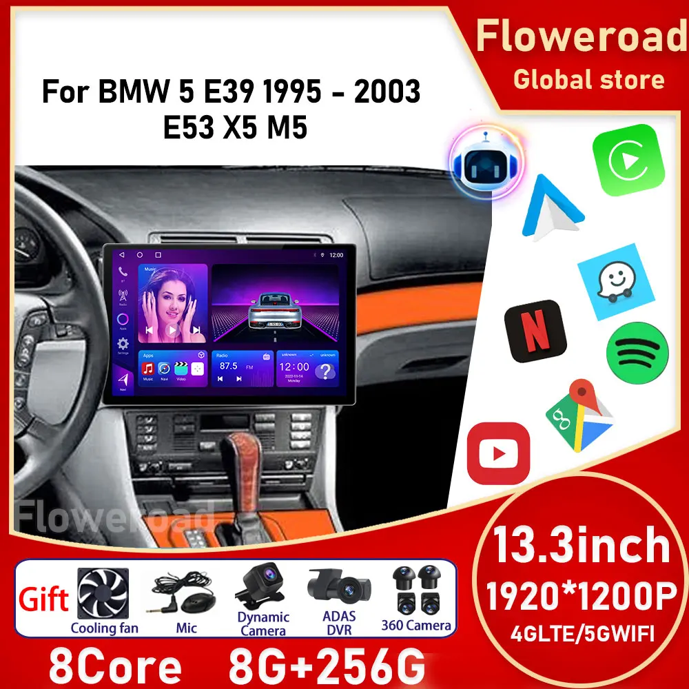 

13 дюймов Android для BMW 5 E39 1995 - 2003 E53 X5 M5 Автомагнитола мультимедийный видеоплеер навигация GPS автостерео BT аудио монитор