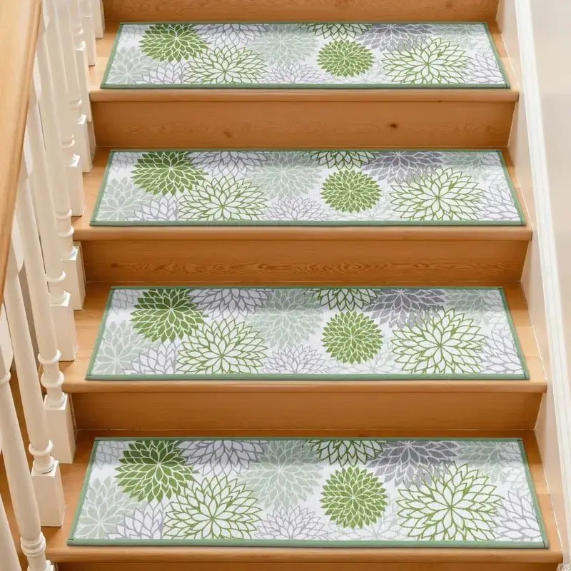 VIKAMA Floral Gray Crystal Velvet Stair Runner for Wood Steps Anti Skid Cozy Aesthetic Plush Cushion Home Decor