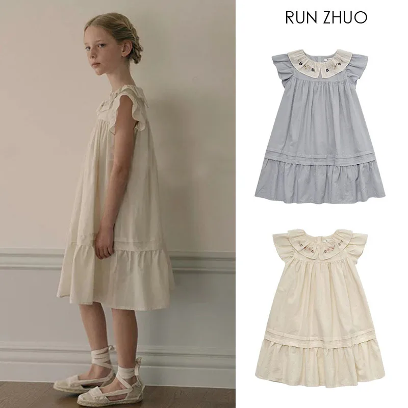 

Pre-Sale 2026Spring and SummerLOUSame style all-cotton embroidered large collar ruched short-sleeve princess dress for girls