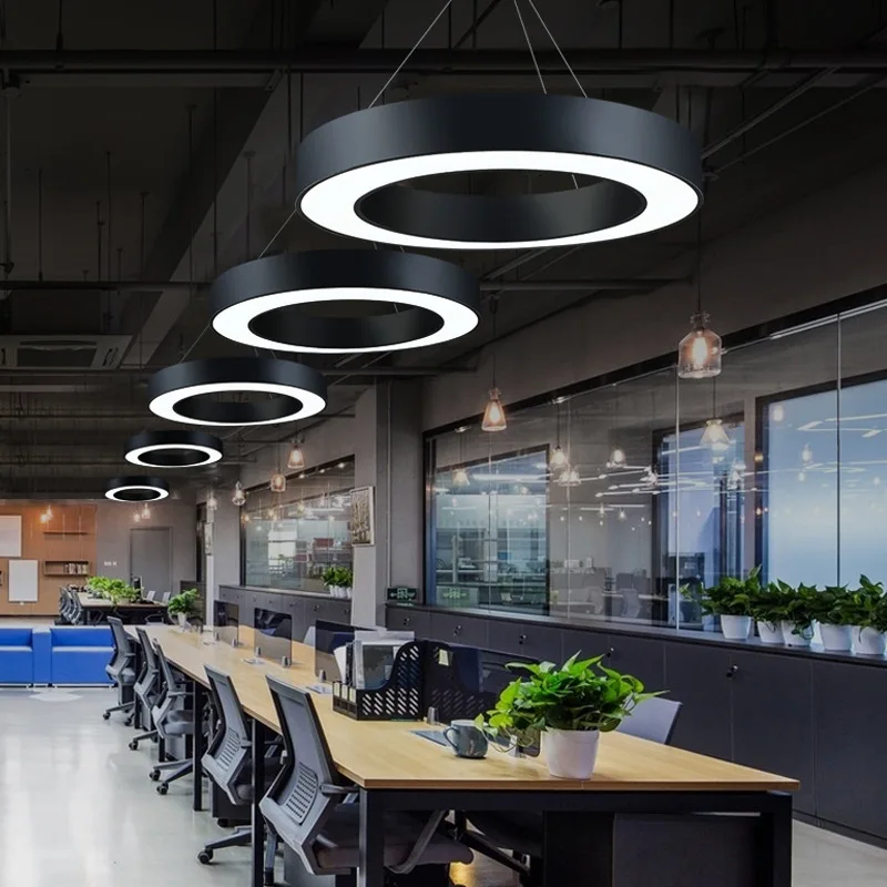 Modern Iron Circle LED Pendant Light, Minimalist Black White Metal Ring Hanging Lamp, Decor Fixture for Living Room Office Home