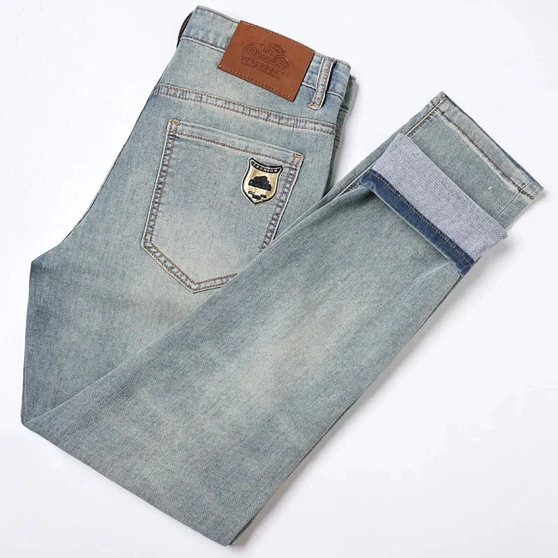 

Весна и лето 2026, новые мужские облегающие маленькие прямые джинсы, эластичные облегающие универсальные уличные модные повседневные брюки