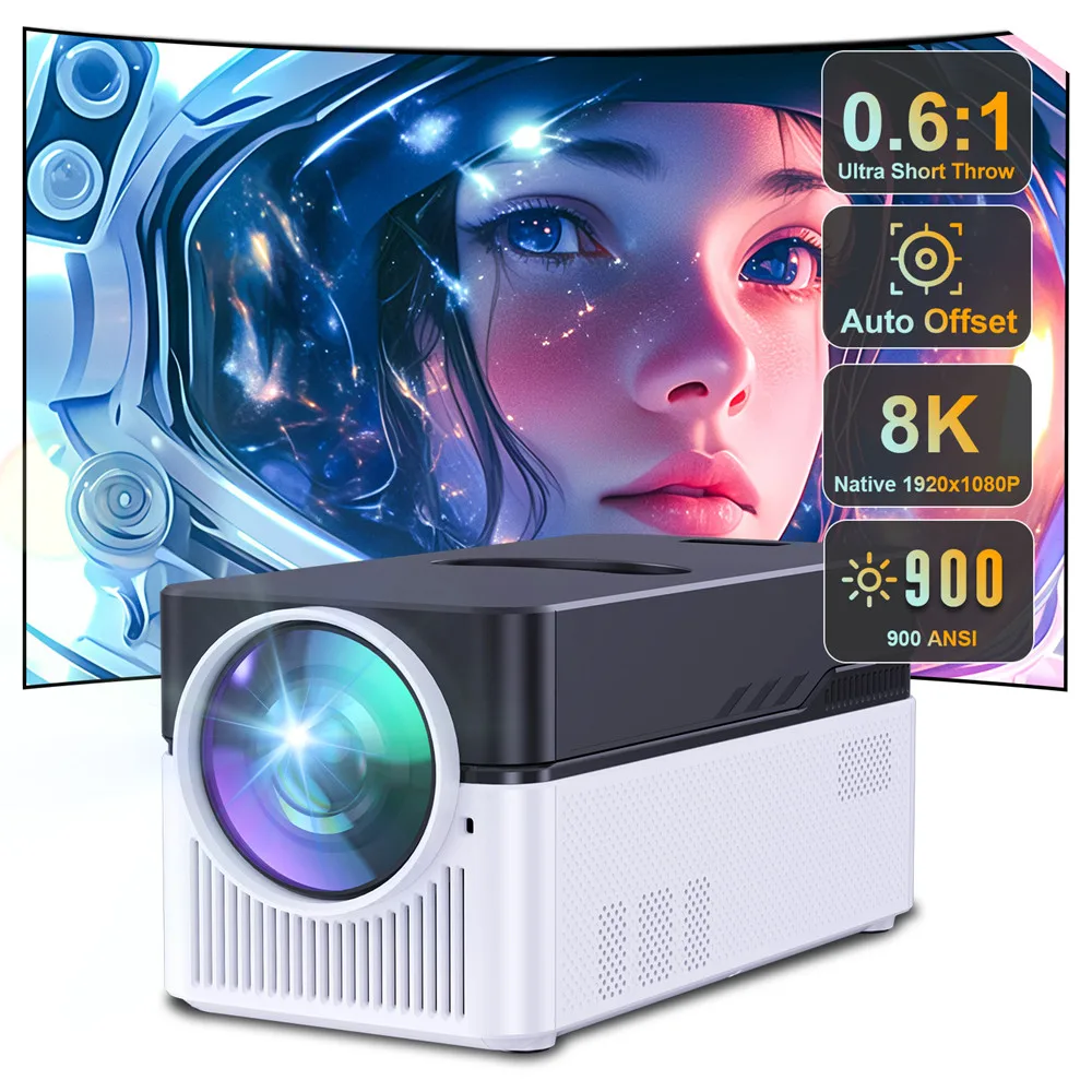 

900 ANSI Lumens Mini Projector 2025 Upgraded HD 1080P Support 4K 8K Movie Projectors Auto Keystone WiFi 6 Home Theater Player