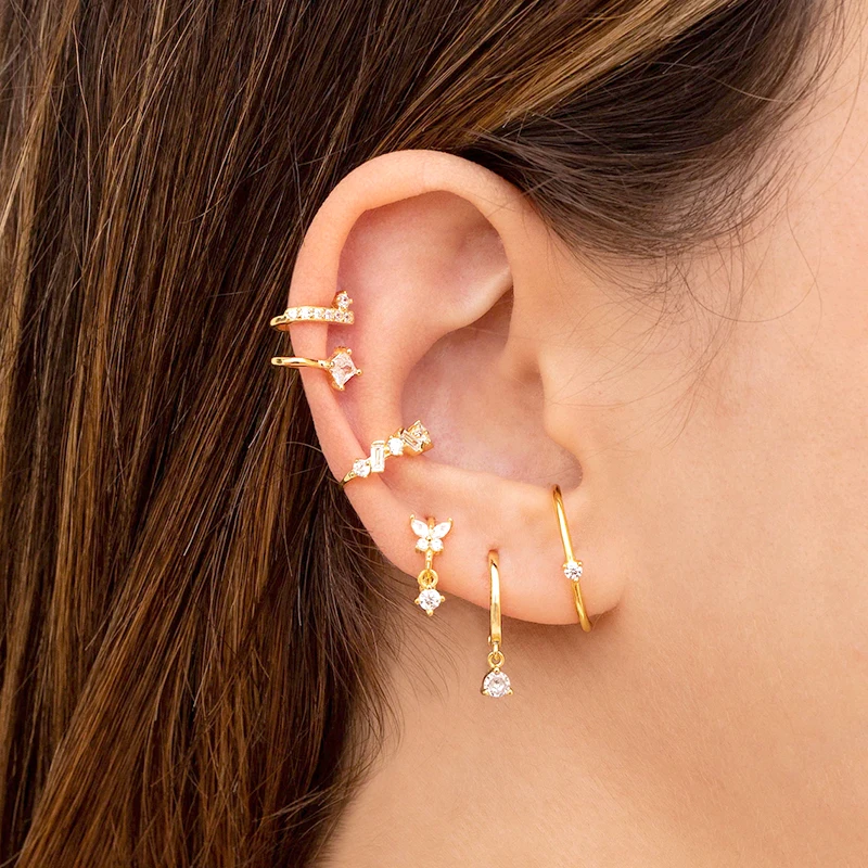925 Sterling Silver Ear Needle Advanced Cool Style Irregular Zircon E-shaped Earrings Women's Trendy Fashion Earrings Jewelry