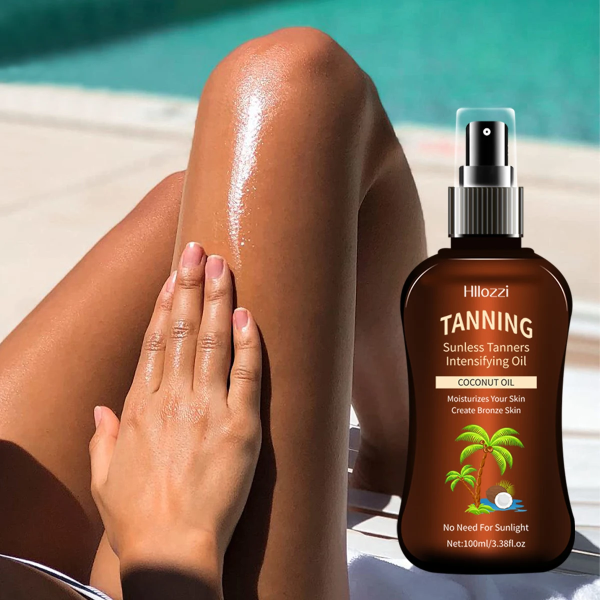 

Hllozzi 100ml Coconut Self-Tanning Oil for Natural Bronzed Glow | Hydrating & Streak-Free Tan