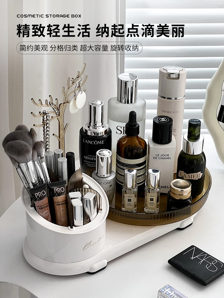 

360° Rotating Cosmetic Storage Box Desktop Makeup Brush Lipstick Holder Skin Care Perfume Storage Tray Jewelry Display Rack