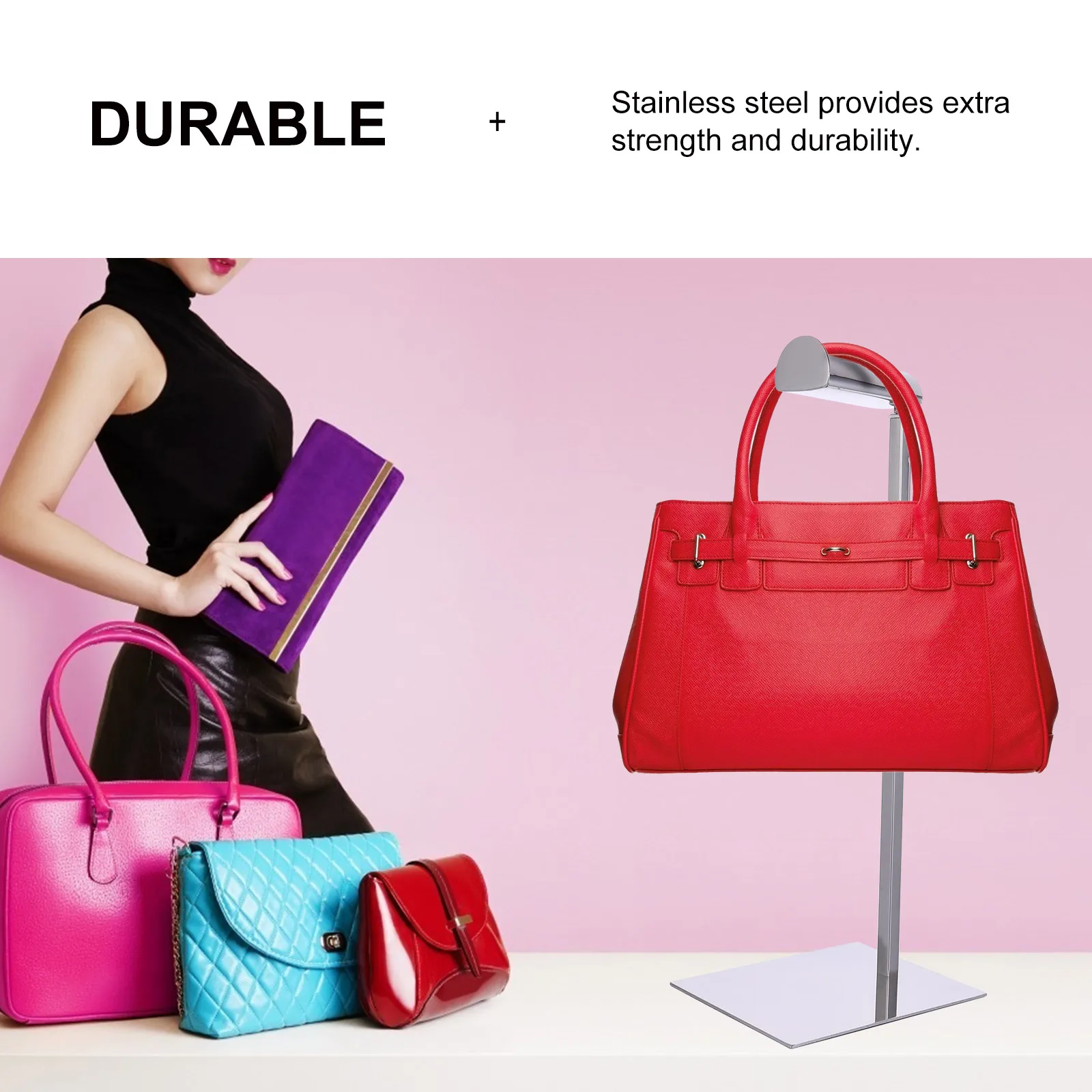 

Adjustable Handbag Display Stand Metal Bag Storage Rack Women Handbag Holder Tote Bag Display Shelf Organizer Eva Non-Slip Base