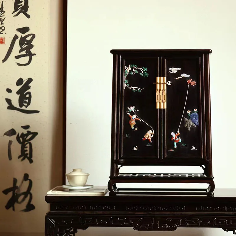 Double-layer design of rounded corner cabinet Storage cabinet Mortise and tenon structure Wenwan collection cabinet