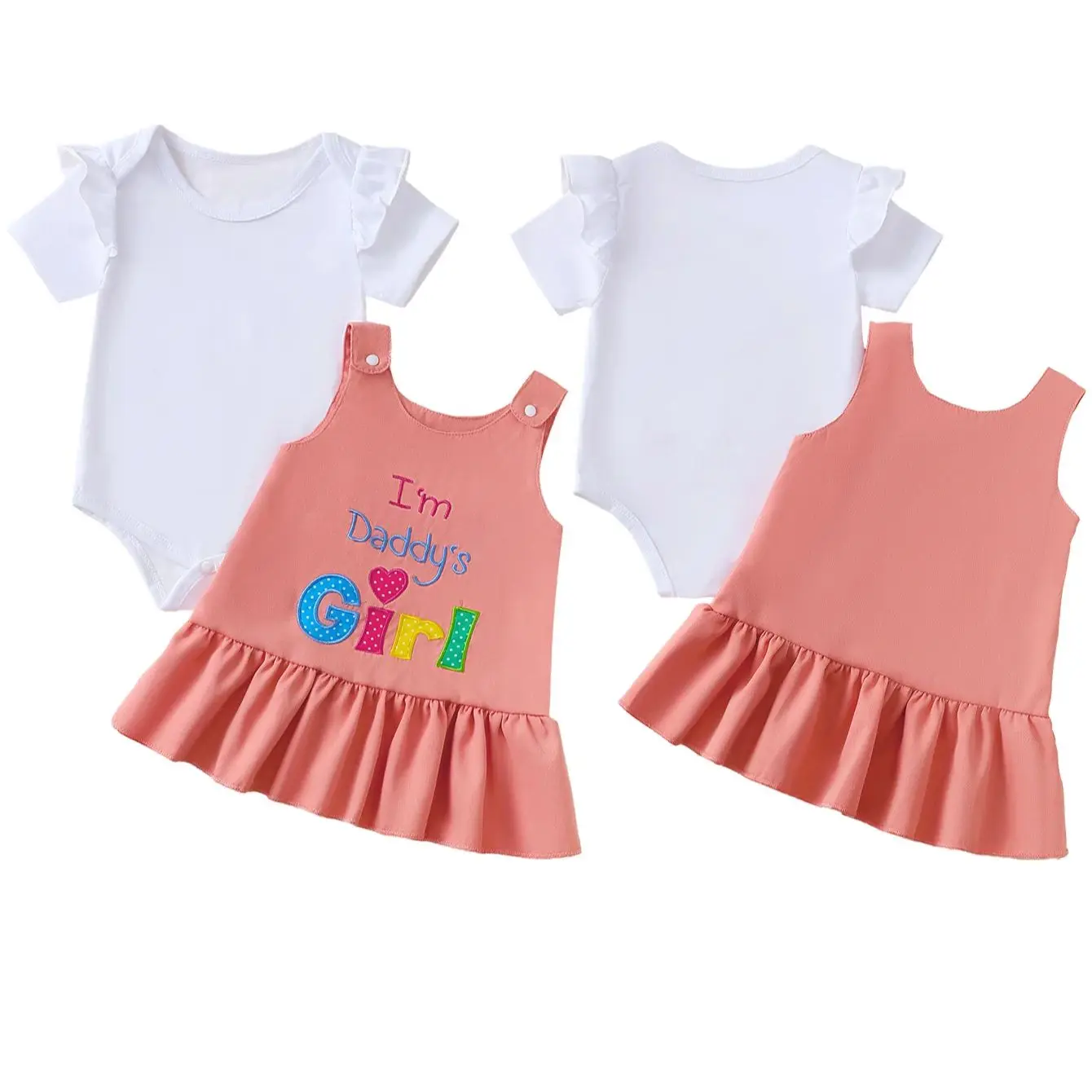Girls Infant Sister Letter Patchwork Embroidered Short Sleeve Onesie Set Baby Clothing Toddler Outfit Sibling Matching