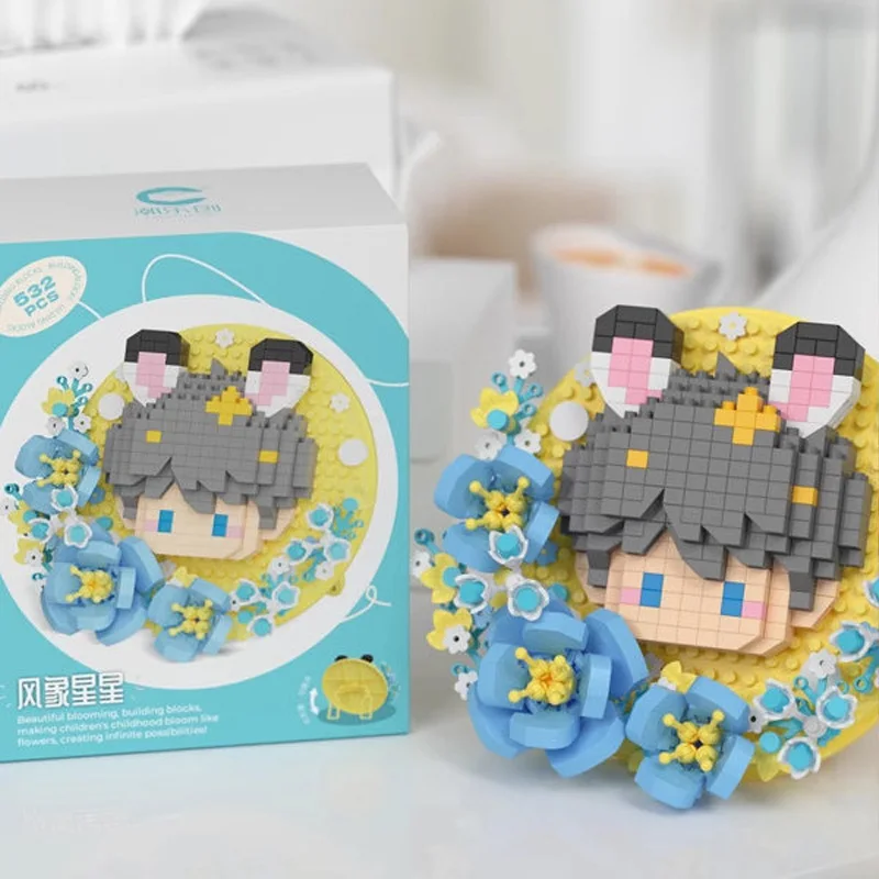 Love And Deepspace Sylus Rafayel Zayne Xavier Game Small Particle Building Blocks Pixel Figure Bricks Badge Display Stand Gift