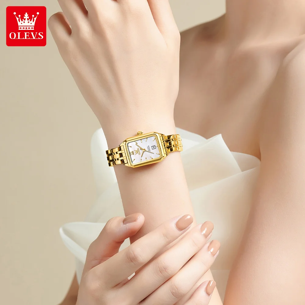 OLEVS 5616 Women Watch Luxury Brand Quartz Watch Elegance Original Square Dial Gold Women Watch Waterproof Luminous Watch image 3