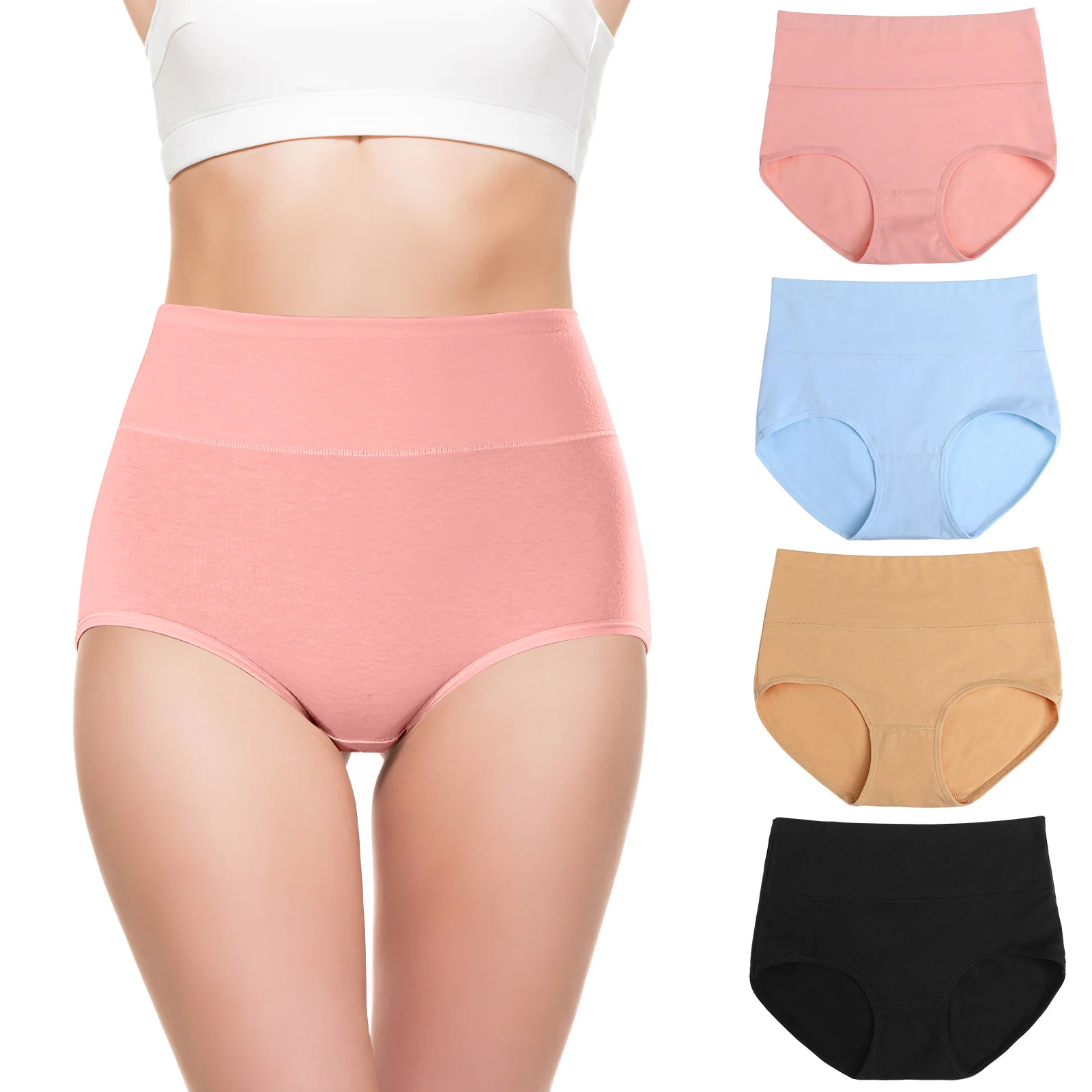 

4 pcs Briefs Female Underpants Nude Pink Cotton Ladies Panties Briefs Comfortable Ladies Panties