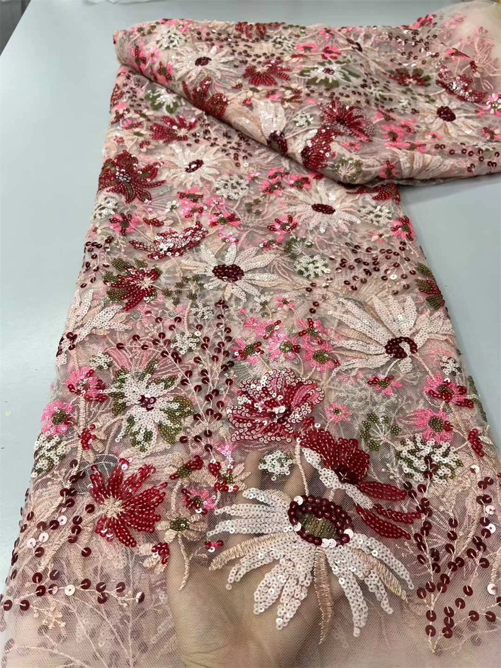 

French Lace Multicolor Sequined African Textured Fine Net Lace Korea Tulle Mesh Fabric 2026 Garment for All Occasions Celebrants