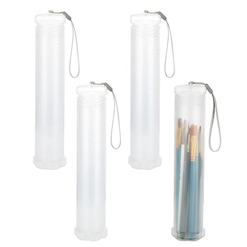 4 Piece Extendable Plastic Paint Brush Case Clear Long Paint Brush Holder Tube Storage Pencil Container