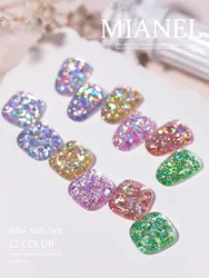 MIANEL 1-12PCS12MlL Glitter Gel Nail Polish nail polish popular whitening color broken diamond suitable for any seasons