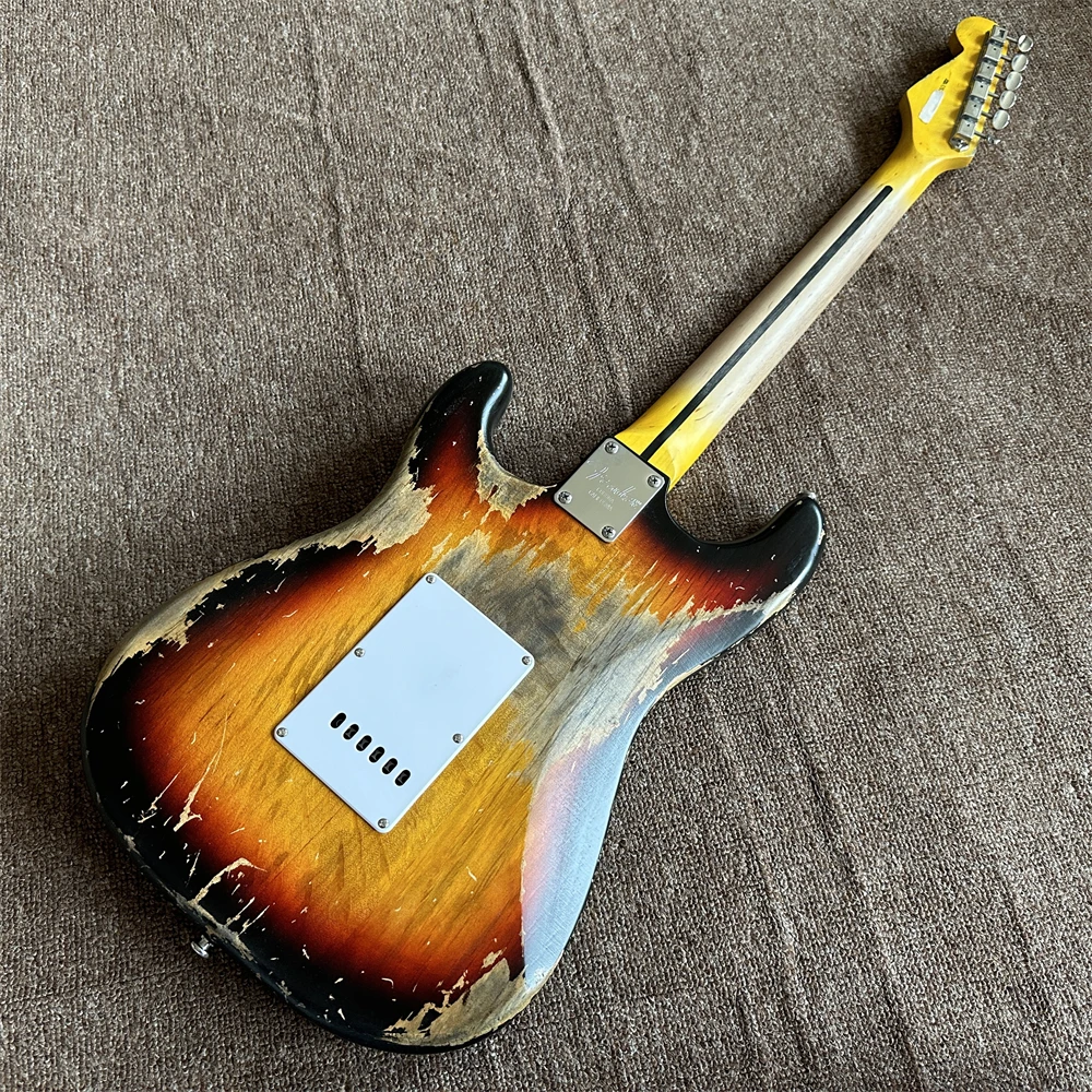 in stock handed relics aged old sunburst electric guitar chrome hardware maple fretboard shipping quickly high quality guitarra