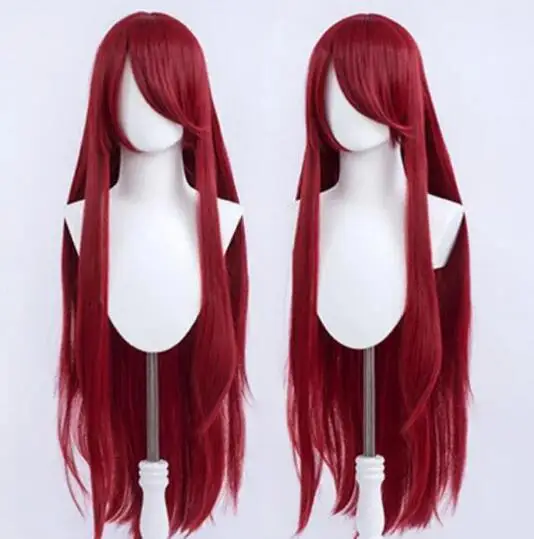 

100cm Long Wine Red Uzumaki Kushina Wig Heat Resistant Full Bangs Synthetic Hair Wig