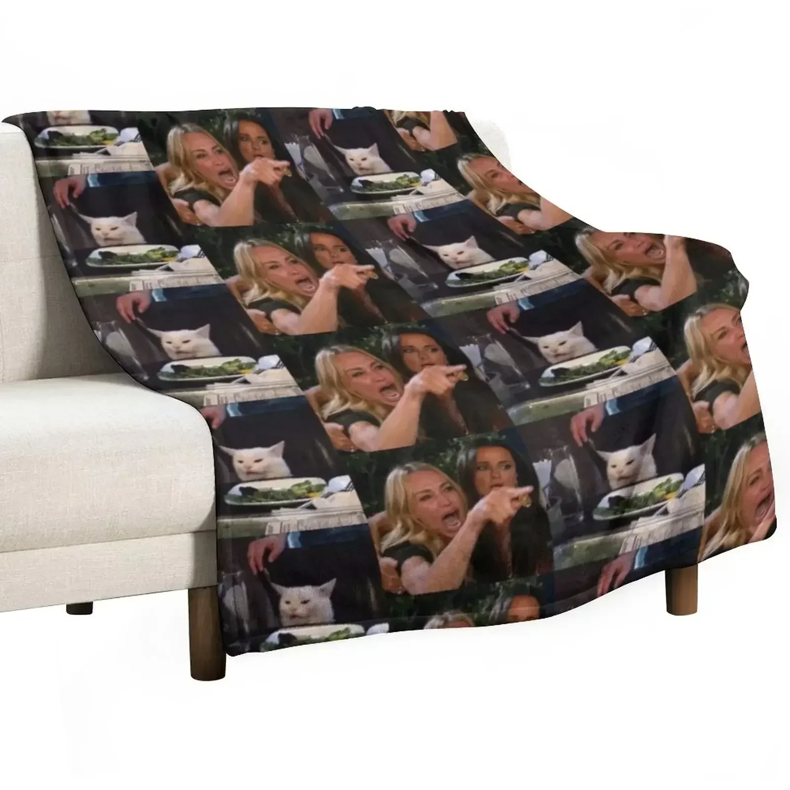 Woman Yelling At Cat Meme Throw Blanket Outdoor Soft Blanket for Picnic Beach Camping