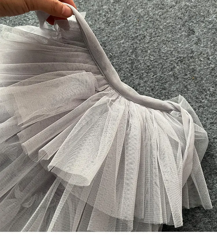 Original Spring Summer Irregular Lace-up Trailling Princess Skirt Solid Color High Waist Elegant Ruffles Mid-long Cake Skirts