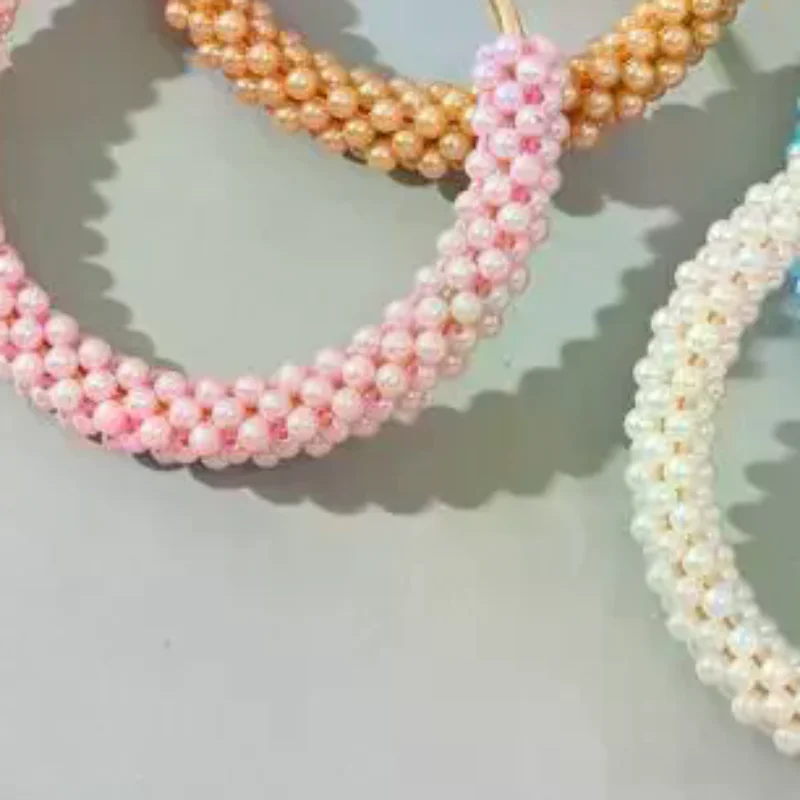 DIY Exquisite Pearl Round Bag Handle Metal Ring Braided Colorful Beads For Women Handbag Purse Frame Handmade Bag Accessories