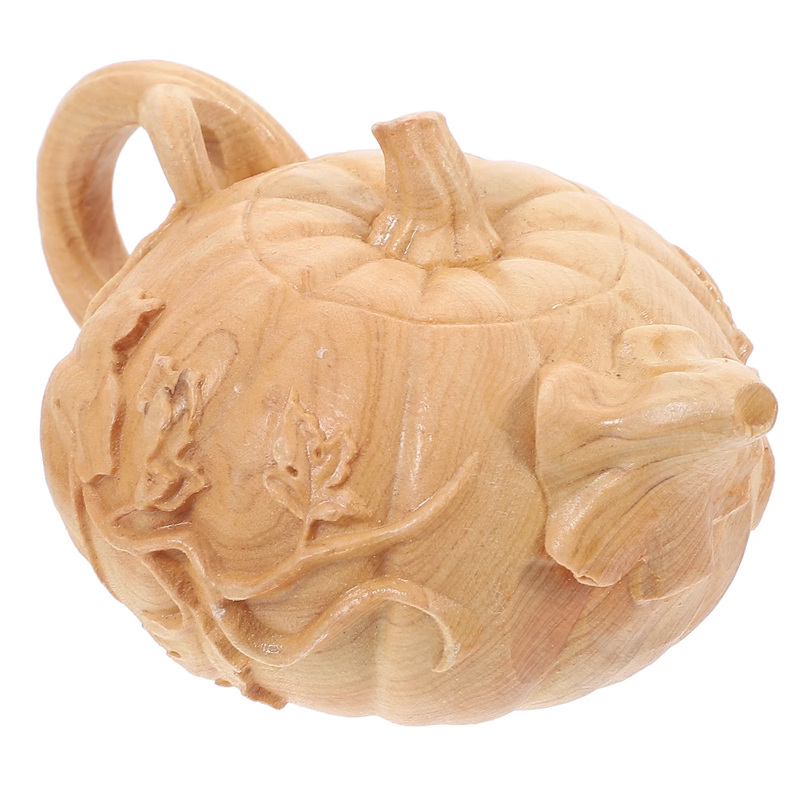 

Wood Carved Pumpkin Kettle Decor Ornament Desktop Craft Sculpture Home Garden Decoration Wooden Pumpkin Kettle Statue