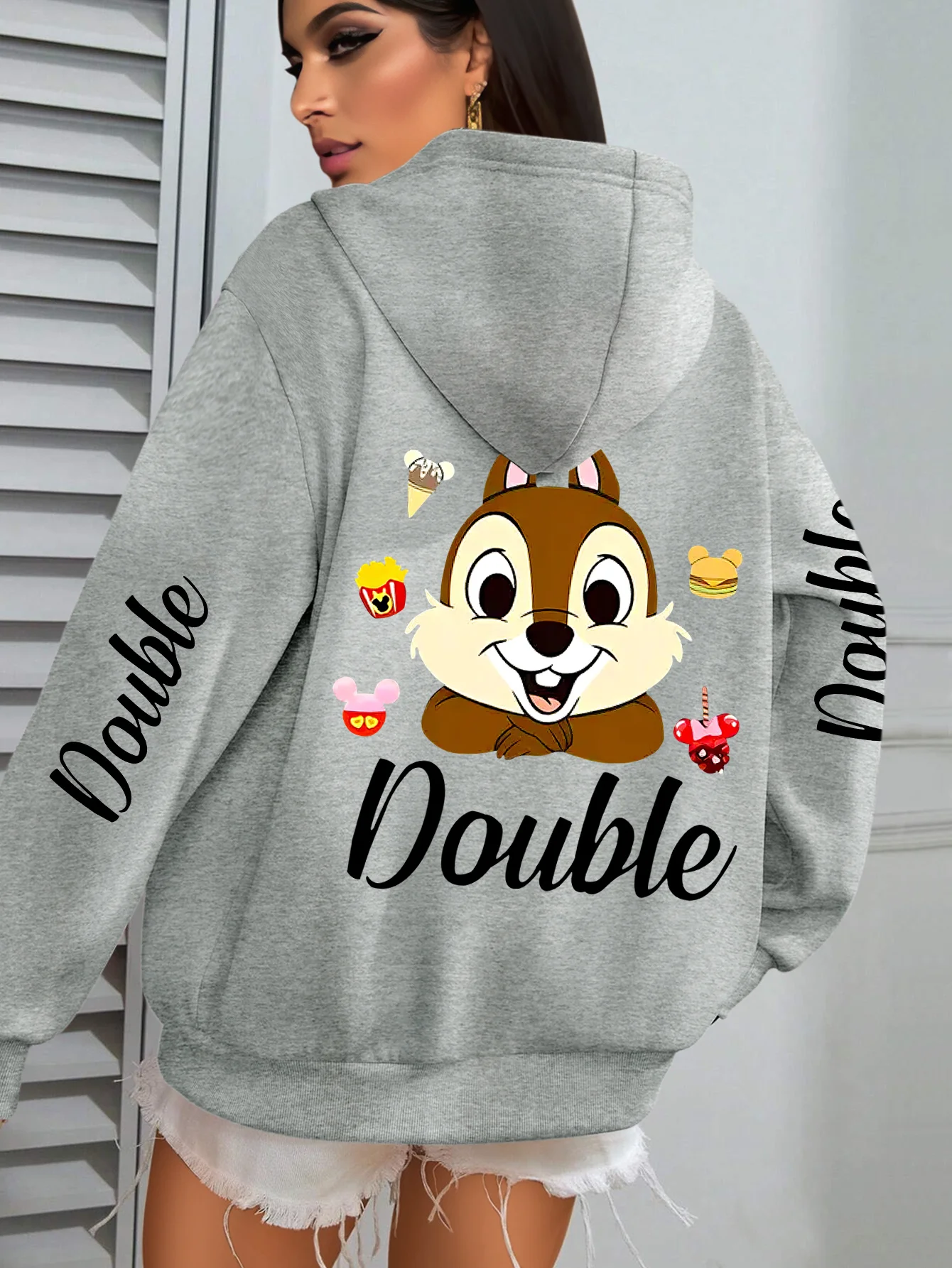Disney Women's Chip Pattern Hoodie-Unisex Autumn and Winter Fleece Hooded Everyday Outdoors Hoodie for Any Occasion