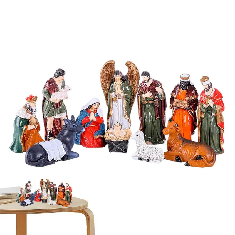 Nativity Christmas Figurines 11 Pieces Resin Nativity Tabletop Scenes Nativity Scene Sets Manger Scene Religious Figurine Holy