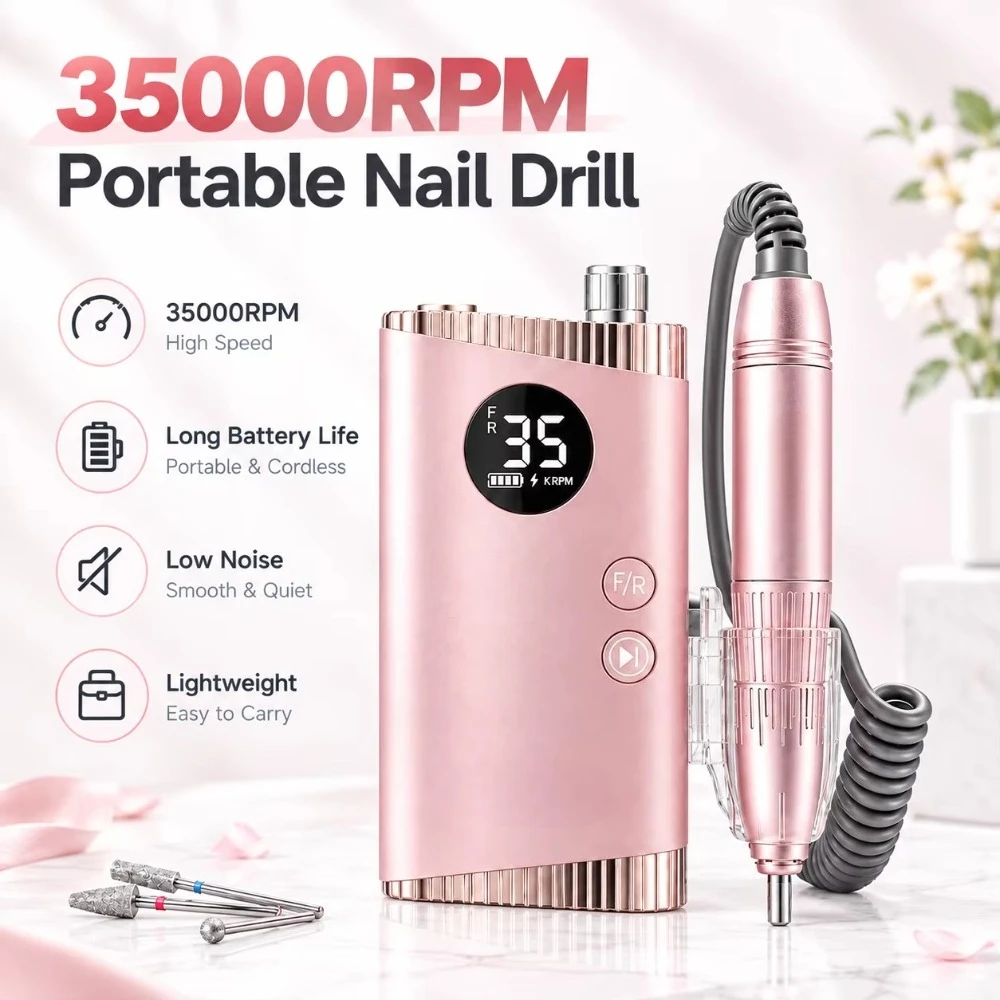 35000RPM Coreless Motor Nail Drill Machine Portable Electric Nail File Cordless Nail Polisher Grinder Professional E File