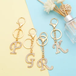FLOLA Gold Color 26 Letters Key Chain for Bags Holder Big Pendant Rhinestone Initial Keyring Alloy Jewelry kcha038