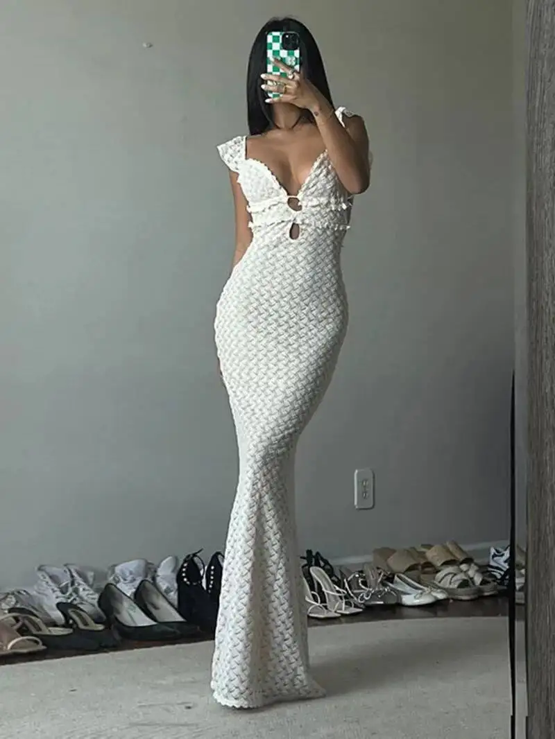 ชุดเดรสเซ็กซี่แบบผูกโบว์ โชว์หลัง ดีไซน์เก๋ สำหรับงานปาร์ตี้ คลับ ชุดฤดูร้อน ผ้าซีทรู แขนกุด แบบใหม่