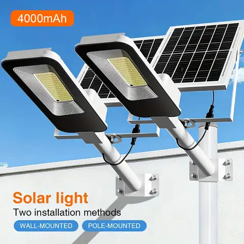 Farola solar para exteriores de 4000 mAh: reflector solar para puesta de sol al amanecer, con sensor de movimiento y control remoto, 4 juegos