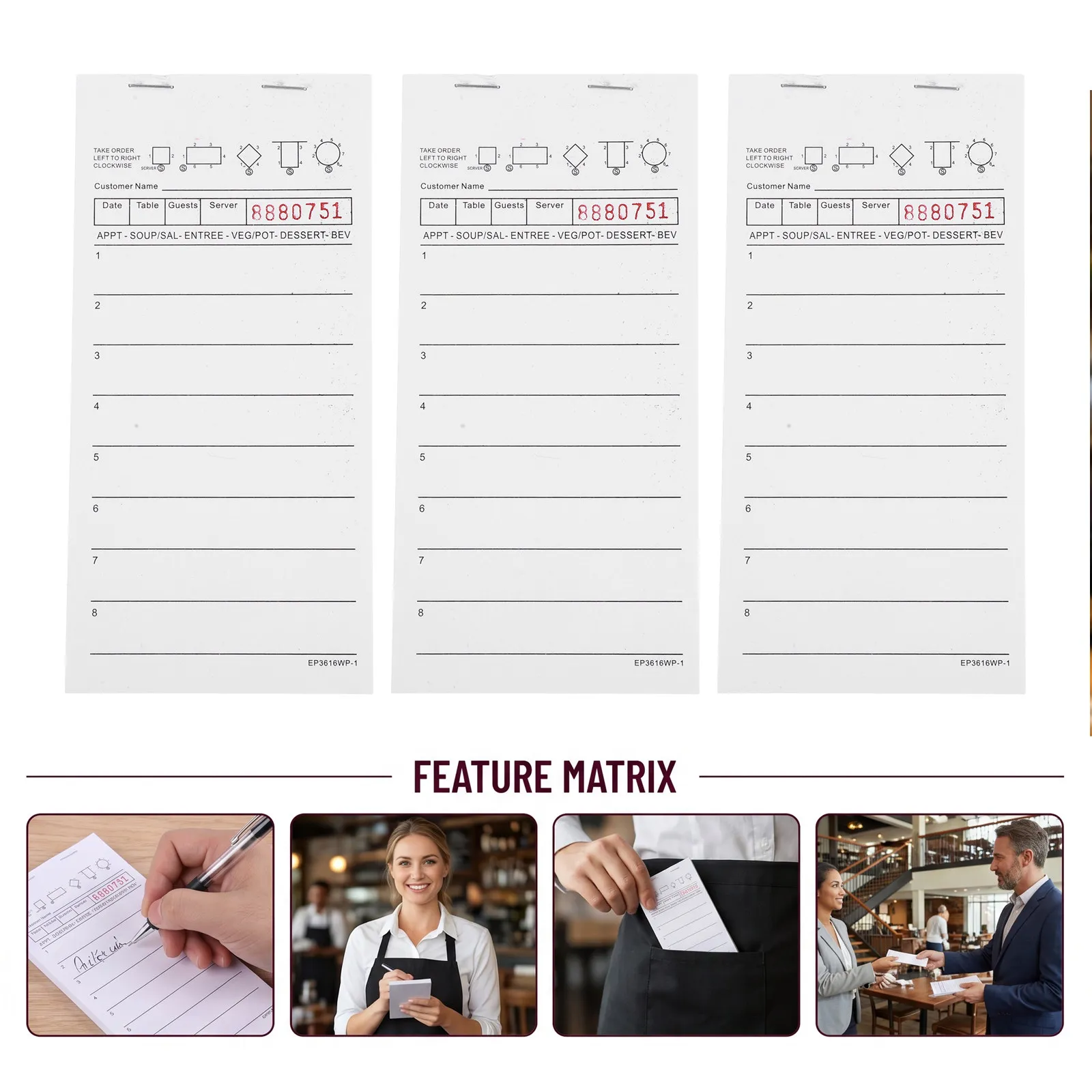 5Pcs Server Note Pads Numbered Books for Restaurants Bars Cafes Food Trucks Hotels Professional Food Receipt Books