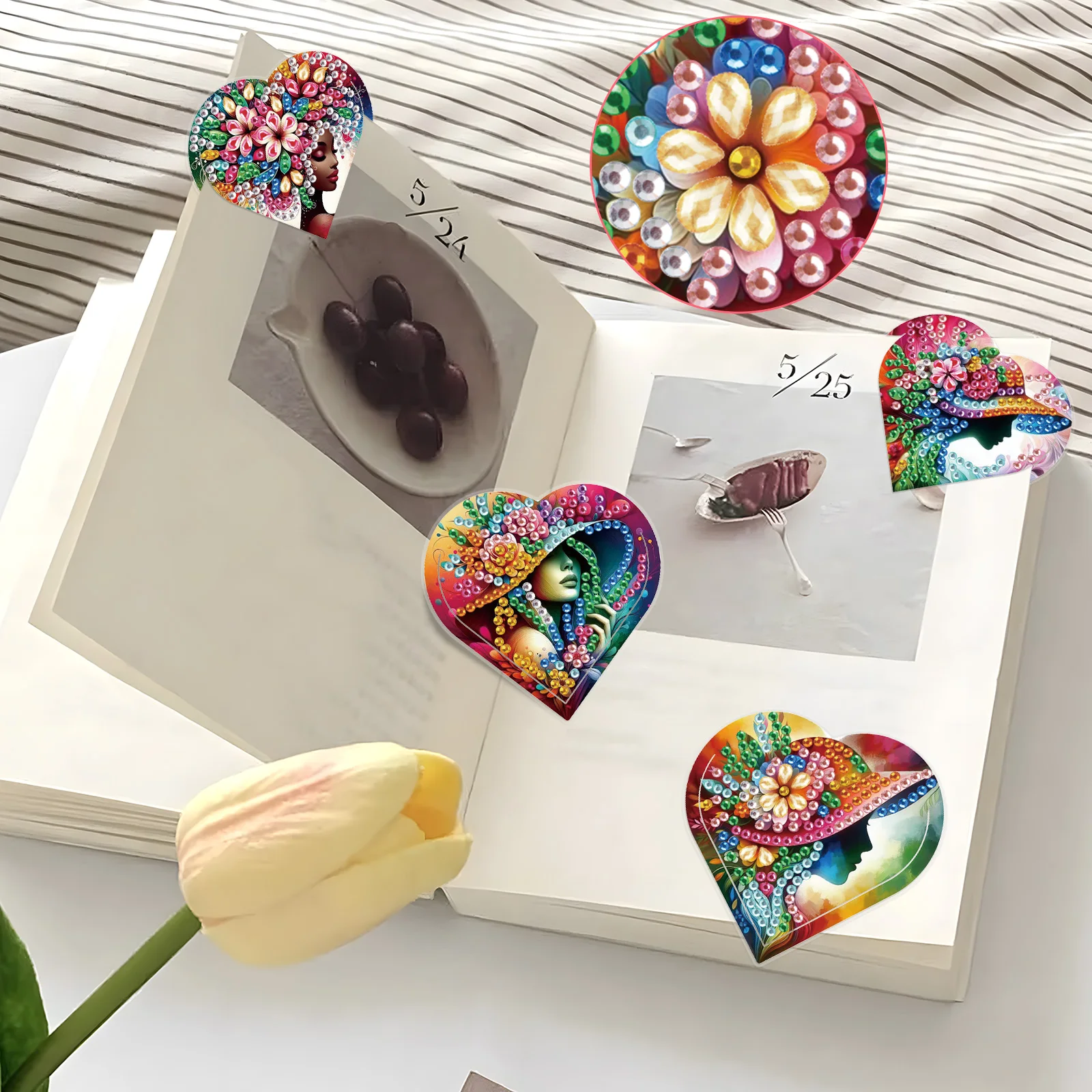 4PCS Diamond Painting Heart Shaped Bookmarks Kits,Colorful ladies Diamond Craft Special Shaped Diamonds Bookmarks handmade Gift view 5