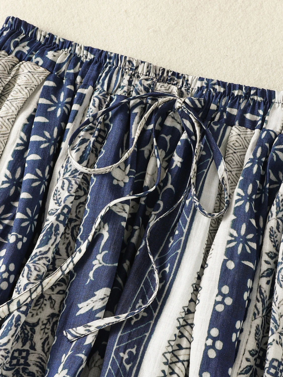 Retro Ethnic Print Flax Half Skirt Elastic Waist Drawstring Slim Long A-Line Skirt Summer Women's plus Size Casual Skirts image 3