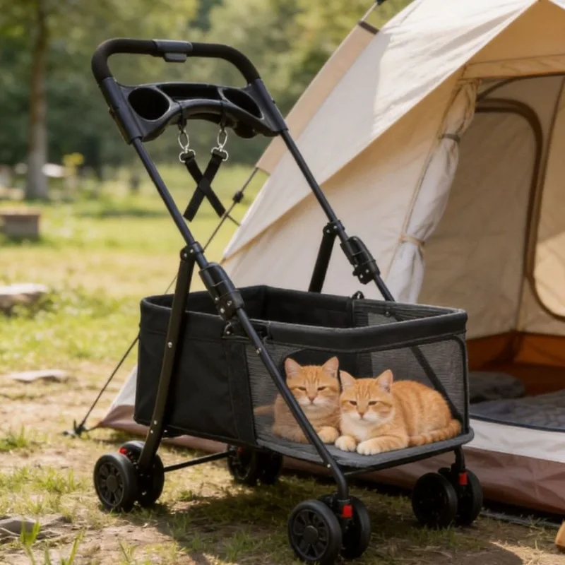 Sanding Foldable Portable Pet Stroller Max Load 10kg Hand Push Trolley For Dogs Cats Outdoor Walking Travel Use