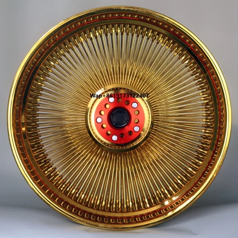 

Wire Wheel 6x135 Floating Caps 20 22 24 26 Inch All Golden Spoke Custom Wheel for F150