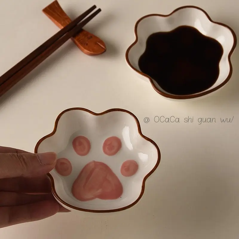 Cute Ins Flavored Dish Japanese Cat Claw Flavor Dish Super Cute Cartoon Creative Plate Household Soy Sauce Ceramic Small Plate