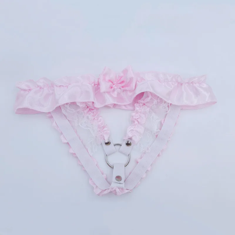 Pink Lace Bow Chastity Belt Waistband Sissy Support Belt Penis CB Lock Strap Erotic Accessories for Man SM Devices Adult Sex Toy