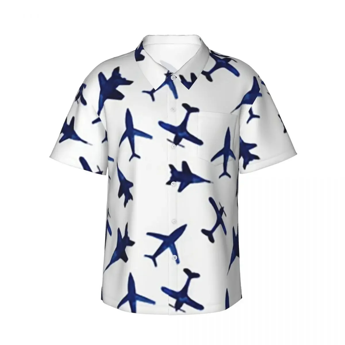 Random Airplanes Pattern Aviation Fighter Pilot Men's Shirts Hawaiian Short Sleeve Shirt Funny Lapel Tops for Summer Beach