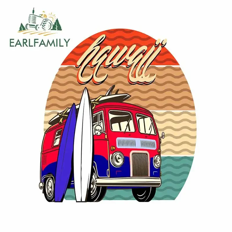 

EARLFAMILY Hawaii Hippie Van Beach Surfer Car Stickers Summer Retro Bus Waterproof JDM Auto Decal Sunscreen Fashion RV Decor