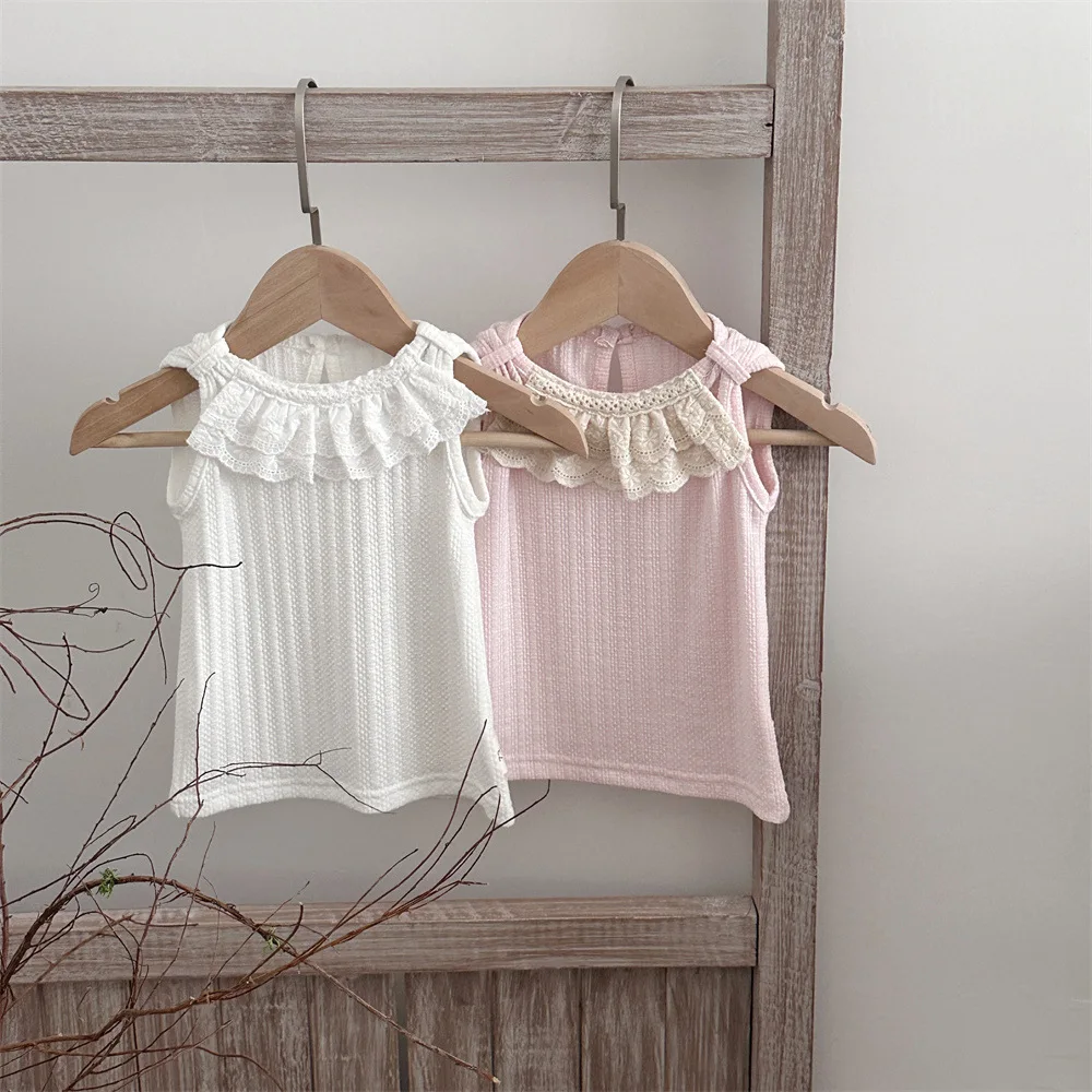 

Летние футболки для девочек 2026: кружевные майки и топы без рукавов для малышей 9М-3Т – милые и стильные детские топы