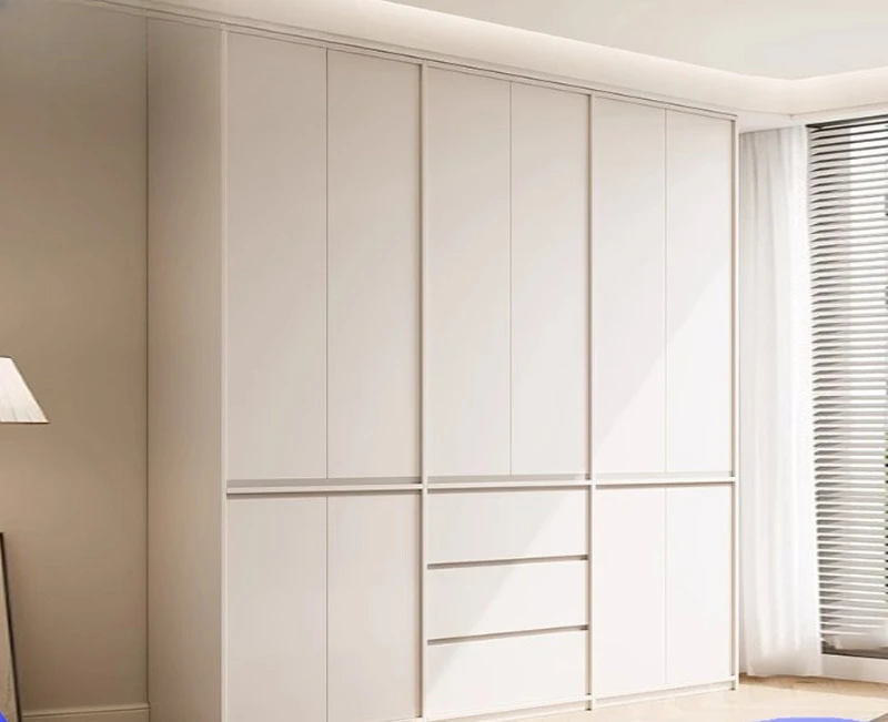 ENF grade oak solid wood wardrobe with frame line 2025 new segmented home bedroom handleless cabinet